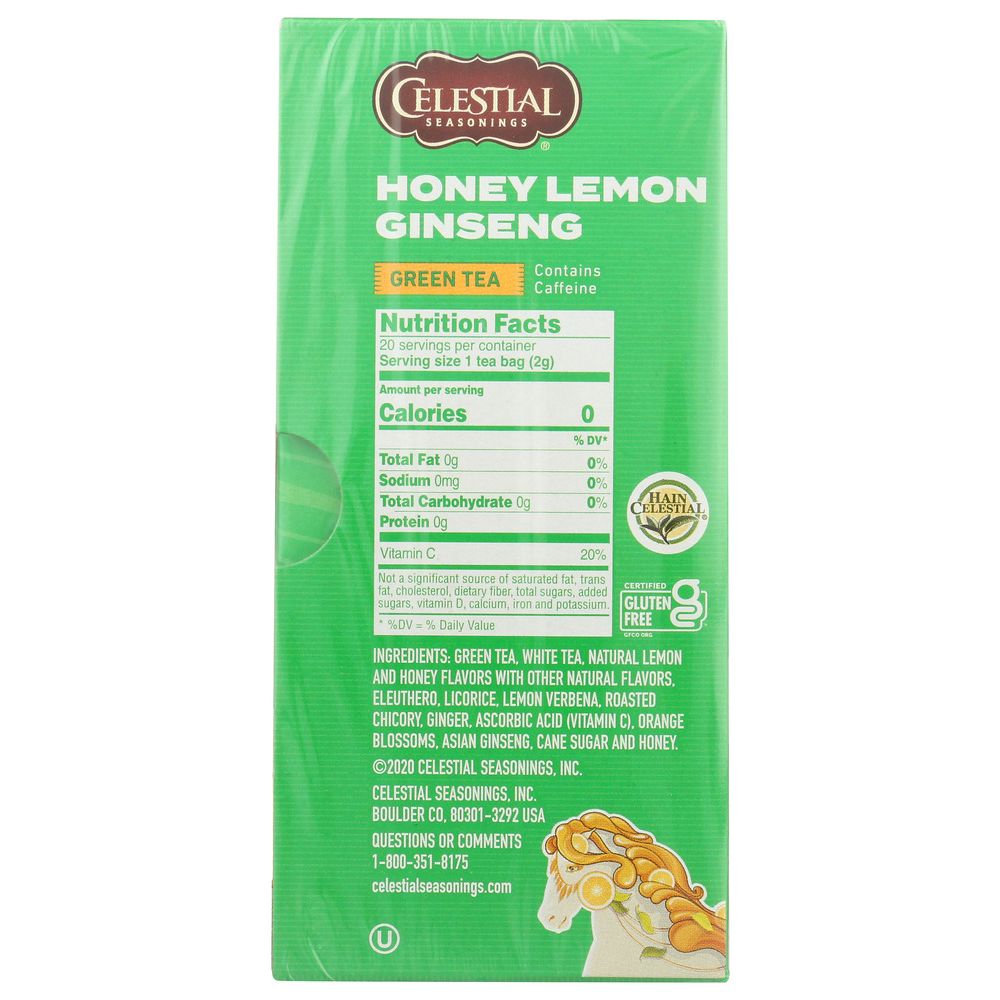 CELESTIAL SEASONINGS: Green Tea With White Tea Honey Lemon Ginseng 20 Tea Bags, 1.5 oz